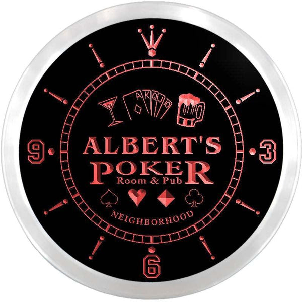 ADVPRO Albert's Neighborhood Poker Room Custom Name Neon Sign Clock ncx0054-tm - Red