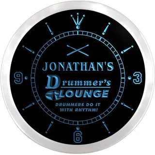 ADVPRO Jonathan's Drummer Lounge Room Custom Name Neon Sign Clock ncx0055-tm - Blue