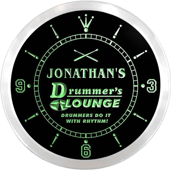 ADVPRO Jonathan's Drummer Lounge Room Custom Name Neon Sign Clock ncx0055-tm - Green