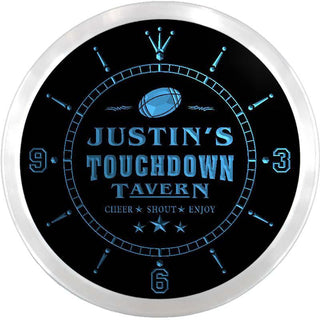 ADVPRO Justin's Touchdown Tavern Bar Custom Name Neon Sign Clock ncx0056-tm - Blue