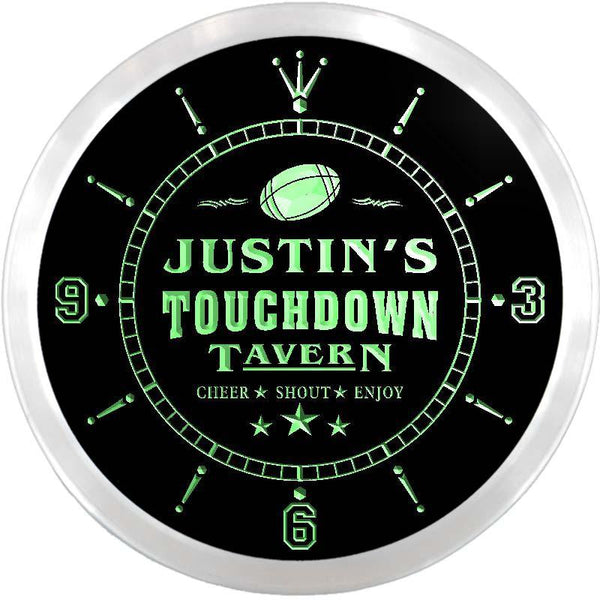 ADVPRO Justin's Touchdown Tavern Bar Custom Name Neon Sign Clock ncx0056-tm - Green