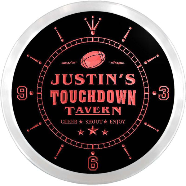 ADVPRO Justin's Touchdown Tavern Bar Custom Name Neon Sign Clock ncx0056-tm - Red