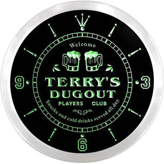 ADVPRO Terry's Dugout Players Club Custom Name Neon Sign Clock ncx0057-tm - Green