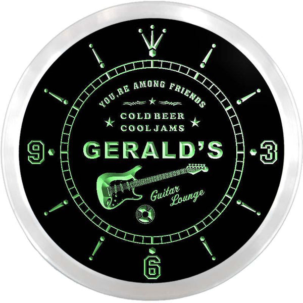 ADVPRO Gerald's Guitar Lounge Custom Name Neon Sign Clock ncx0058-tm - Green