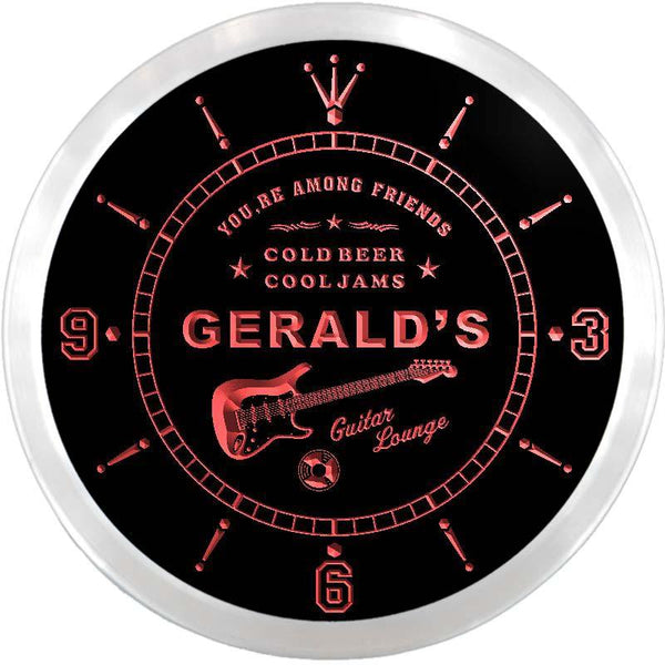 ADVPRO Gerald's Guitar Lounge Custom Name Neon Sign Clock ncx0058-tm - Red