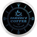 ADVPRO Samuel's Freshly Brewed Coffee Custom Name Neon Sign Clock ncx0060-tm - Blue