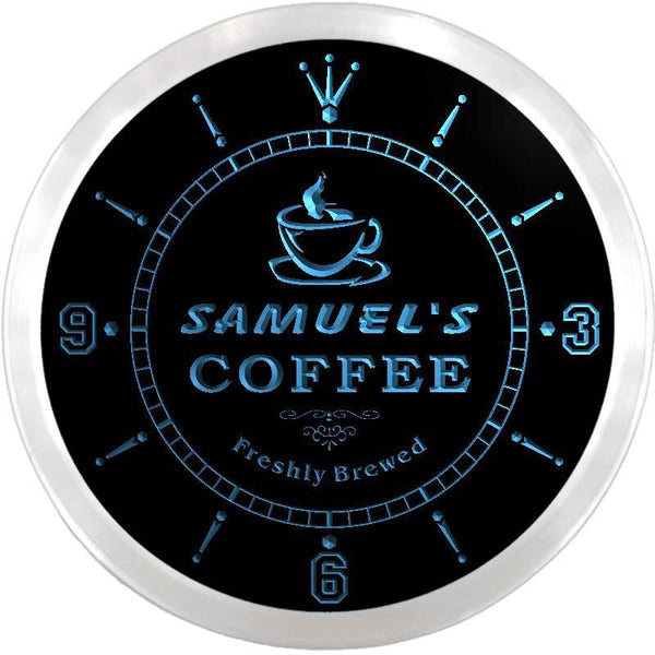 ADVPRO Samuel's Freshly Brewed Coffee Custom Name Neon Sign Clock ncx0060-tm - Blue