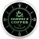 ADVPRO Samuel's Freshly Brewed Coffee Custom Name Neon Sign Clock ncx0060-tm - Green