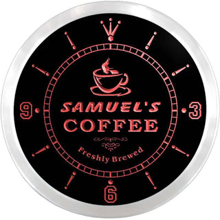 ADVPRO Samuel's Freshly Brewed Coffee Custom Name Neon Sign Clock ncx0060-tm - Red