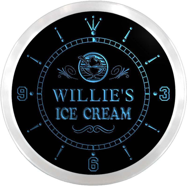 ADVPRO Willie's Ice Cream Custom Name Neon Sign Clock ncx0061-tm - Blue