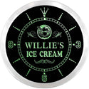 ADVPRO Willie's Ice Cream Custom Name Neon Sign Clock ncx0061-tm - Green