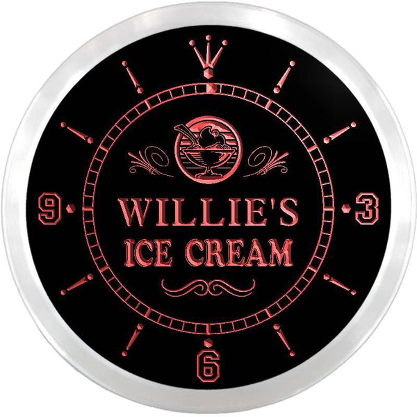 ADVPRO Willie's Ice Cream Custom Name Neon Sign Clock ncx0061-tm - Red