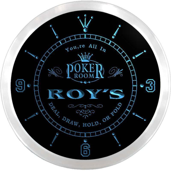 ADVPRO Roy's Poker King Room Custom Name Neon Sign Clock ncx0065-tm - Blue