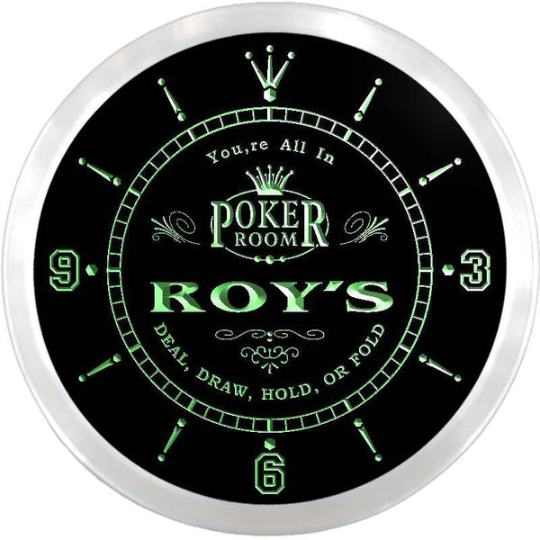 ADVPRO Roy's Poker King Room Custom Name Neon Sign Clock ncx0065-tm - Green