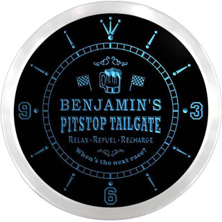 ADVPRO Benjamin's Pitstop Tailgate Party Custom Name Neon Sign Clock ncx0066-tm - Blue