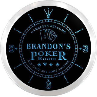 ADVPRO Brandon's Poker Room Custom Name Neon Sign Clock ncx0068-tm - Blue