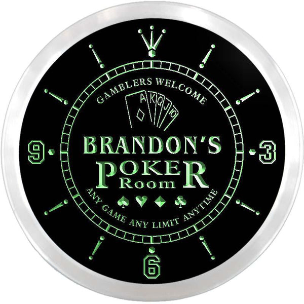 ADVPRO Brandon's Poker Room Custom Name Neon Sign Clock ncx0068-tm - Green