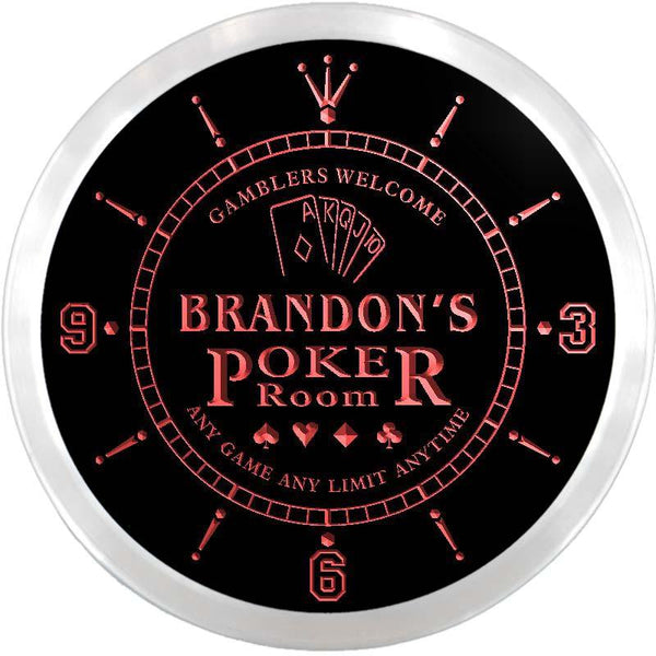 ADVPRO Brandon's Poker Room Custom Name Neon Sign Clock ncx0068-tm - Red