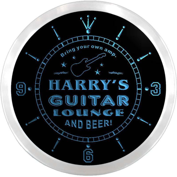 ADVPRO Harry's Guitar Lounge Custom Name Neon Sign Clock ncx0071-tm - Blue