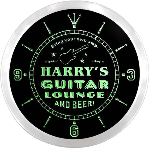 ADVPRO Harry's Guitar Lounge Custom Name Neon Sign Clock ncx0071-tm - Green