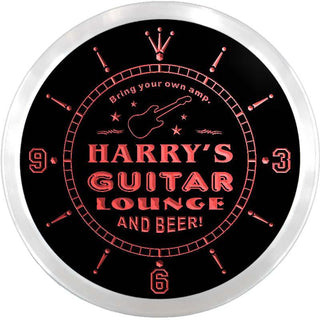 ADVPRO Harry's Guitar Lounge Custom Name Neon Sign Clock ncx0071-tm - Red