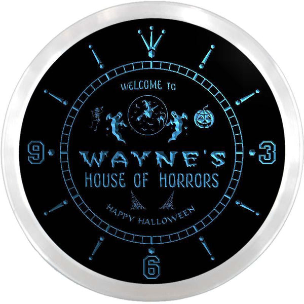 ADVPRO Wayne's House of Horrors Halloween Custom Name Neon Sign Clock ncx0072-tm - Blue