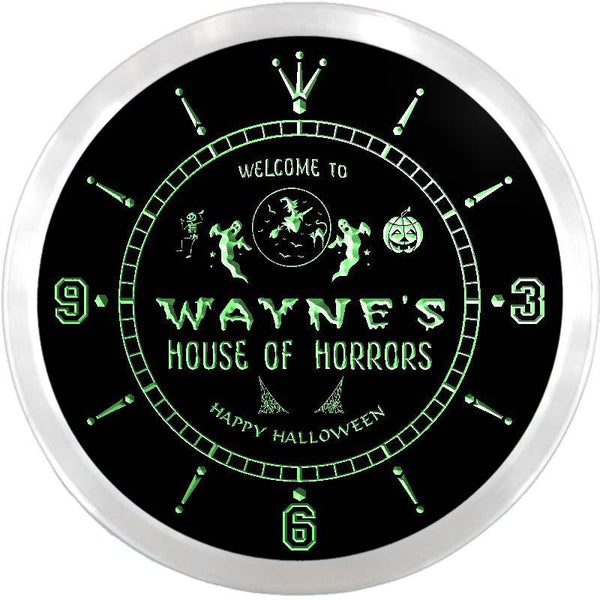 ADVPRO Wayne's House of Horrors Halloween Custom Name Neon Sign Clock ncx0072-tm - Green