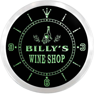 ADVPRO Billy's Wine Shop Custom Name Neon Sign Clock ncx0073-tm - Green