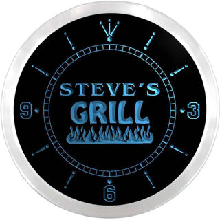 ADVPRO Steve's Grill Bar Custom Name Neon Sign Clock ncx0074-tm - Blue
