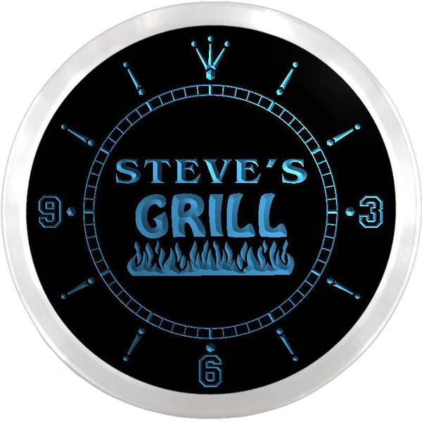 ADVPRO Steve's Grill Bar Custom Name Neon Sign Clock ncx0074-tm - Blue