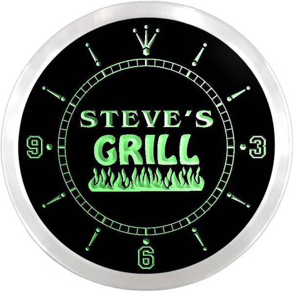 ADVPRO Steve's Grill Bar Custom Name Neon Sign Clock ncx0074-tm - Green