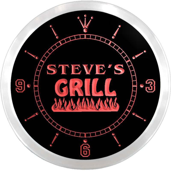 ADVPRO Steve's Grill Bar Custom Name Neon Sign Clock ncx0074-tm - Red
