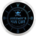 ADVPRO Jeremy's Man Cave Jolly Roger Skull Custom Name Neon Sign Clock ncx0076-tm - Blue
