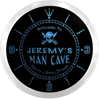ADVPRO Jeremy's Man Cave Jolly Roger Skull Custom Name Neon Sign Clock ncx0076-tm - Blue