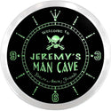 ADVPRO Jeremy's Man Cave Jolly Roger Skull Custom Name Neon Sign Clock ncx0076-tm - Green