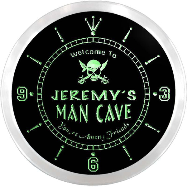 ADVPRO Jeremy's Man Cave Jolly Roger Skull Custom Name Neon Sign Clock ncx0076-tm - Green