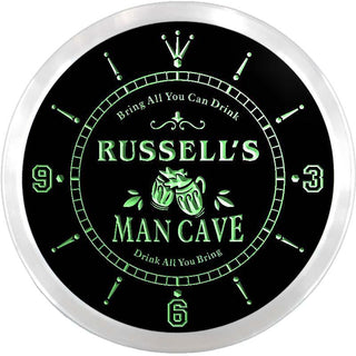 ADVPRO Russell's Neighborhood Man Cave Bar Custom Name Neon Sign Clock ncx0082-tm - Green