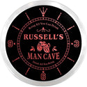 ADVPRO Russell's Neighborhood Man Cave Bar Custom Name Neon Sign Clock ncx0082-tm - Red