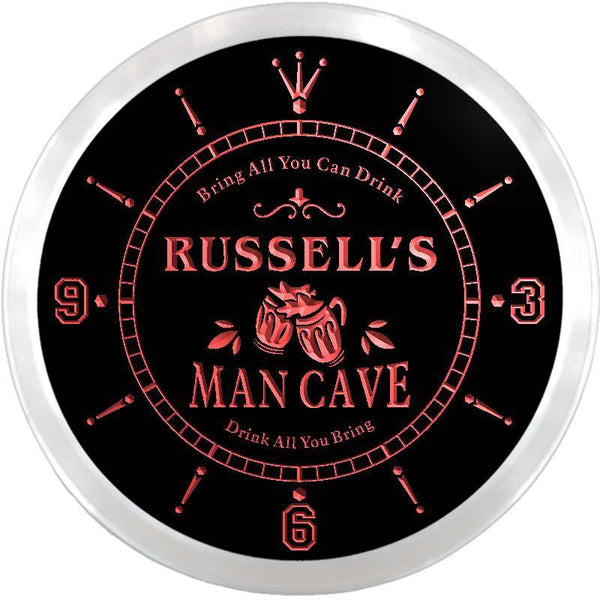 ADVPRO Russell's Neighborhood Man Cave Bar Custom Name Neon Sign Clock ncx0082-tm - Red