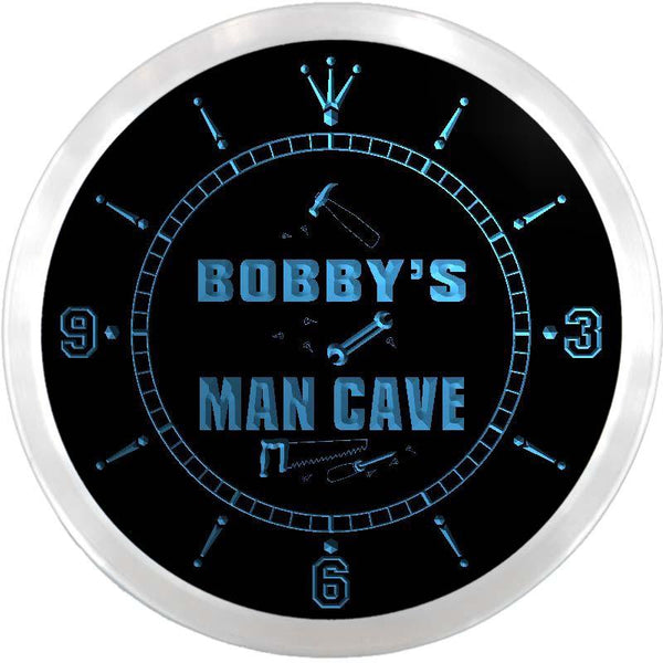 ADVPRO Bobby's Man Cave Fix it Shop Name Neon Sign Clock ncx0083-tm - Blue