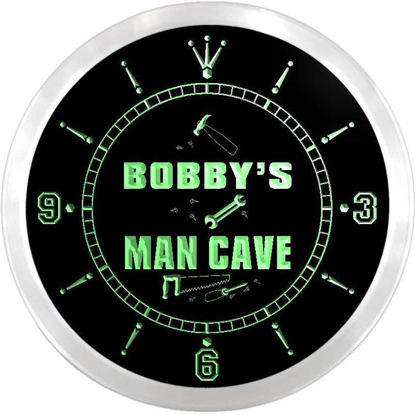 ADVPRO Bobby's Man Cave Fix it Shop Name Neon Sign Clock ncx0083-tm - Green
