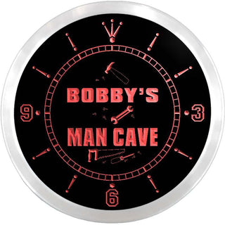 ADVPRO Bobby's Man Cave Fix it Shop Name Neon Sign Clock ncx0083-tm - Red