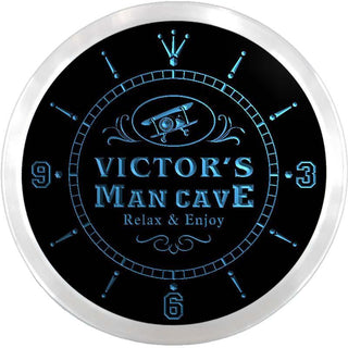 ADVPRO Victor's Man Cave Tavern Custom Name Neon Sign Clock ncx0084-tm - Blue