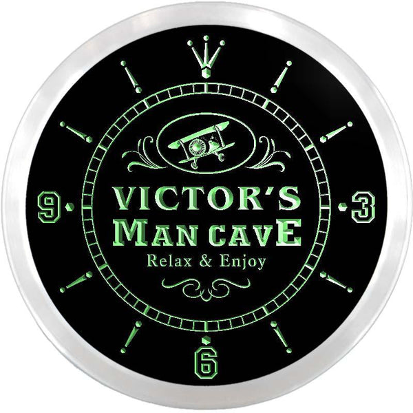 ADVPRO Victor's Man Cave Tavern Custom Name Neon Sign Clock ncx0084-tm - Green