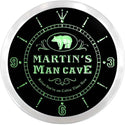 ADVPRO Martin's Man Cave Bear Custom Name Neon Sign Clock ncx0085-tm - Green