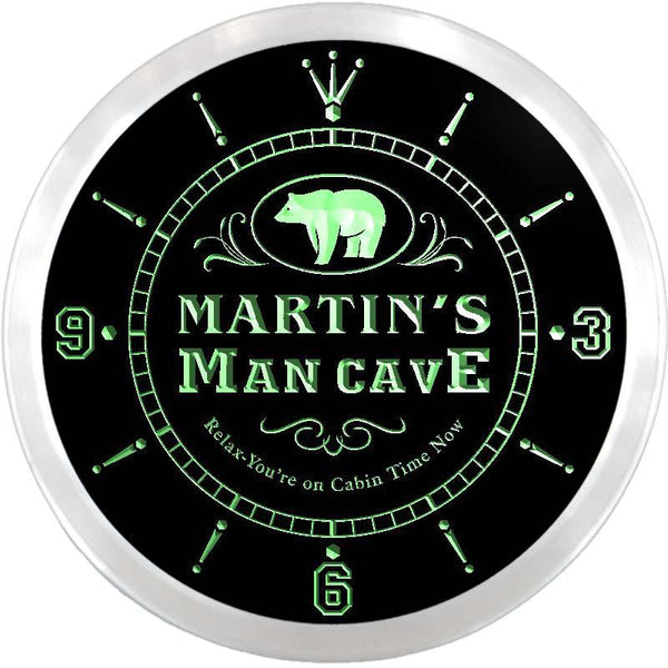 ADVPRO Martin's Man Cave Bear Custom Name Neon Sign Clock ncx0085-tm - Green