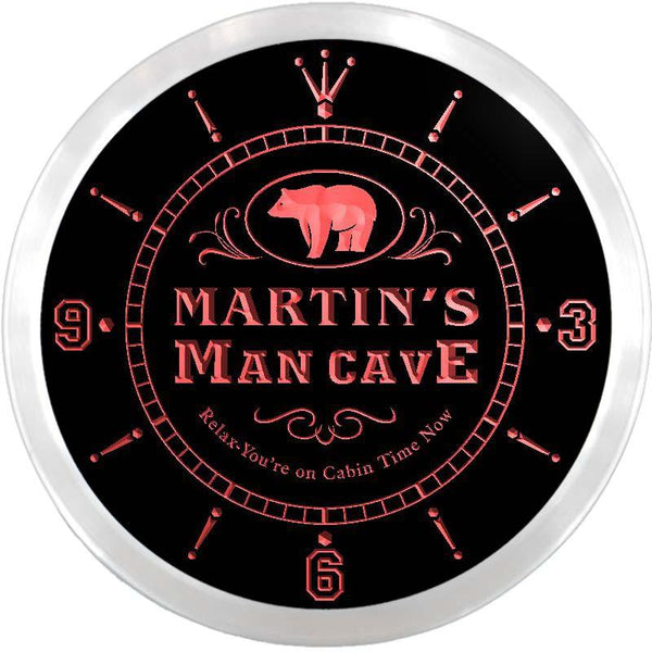 ADVPRO Martin's Man Cave Bear Custom Name Neon Sign Clock ncx0085-tm - Red