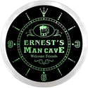 ADVPRO Ernest's Man Cave Bar Beer Mug Custom Name Neon Sign Clock ncx0086-tm - Green