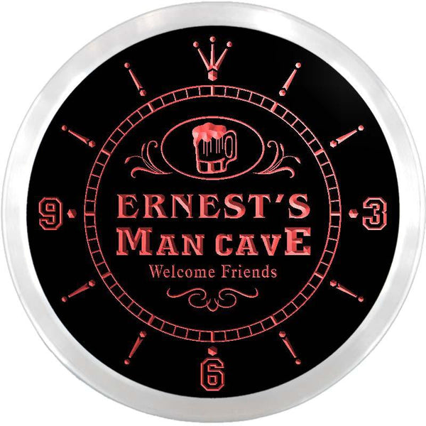 ADVPRO Ernest's Man Cave Bar Beer Mug Custom Name Neon Sign Clock ncx0086-tm - Red