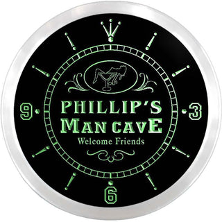 ADVPRO Phillip's Man Cave Cocktail Lounge Custom Name Neon Sign Clock ncx0087-tm - Green